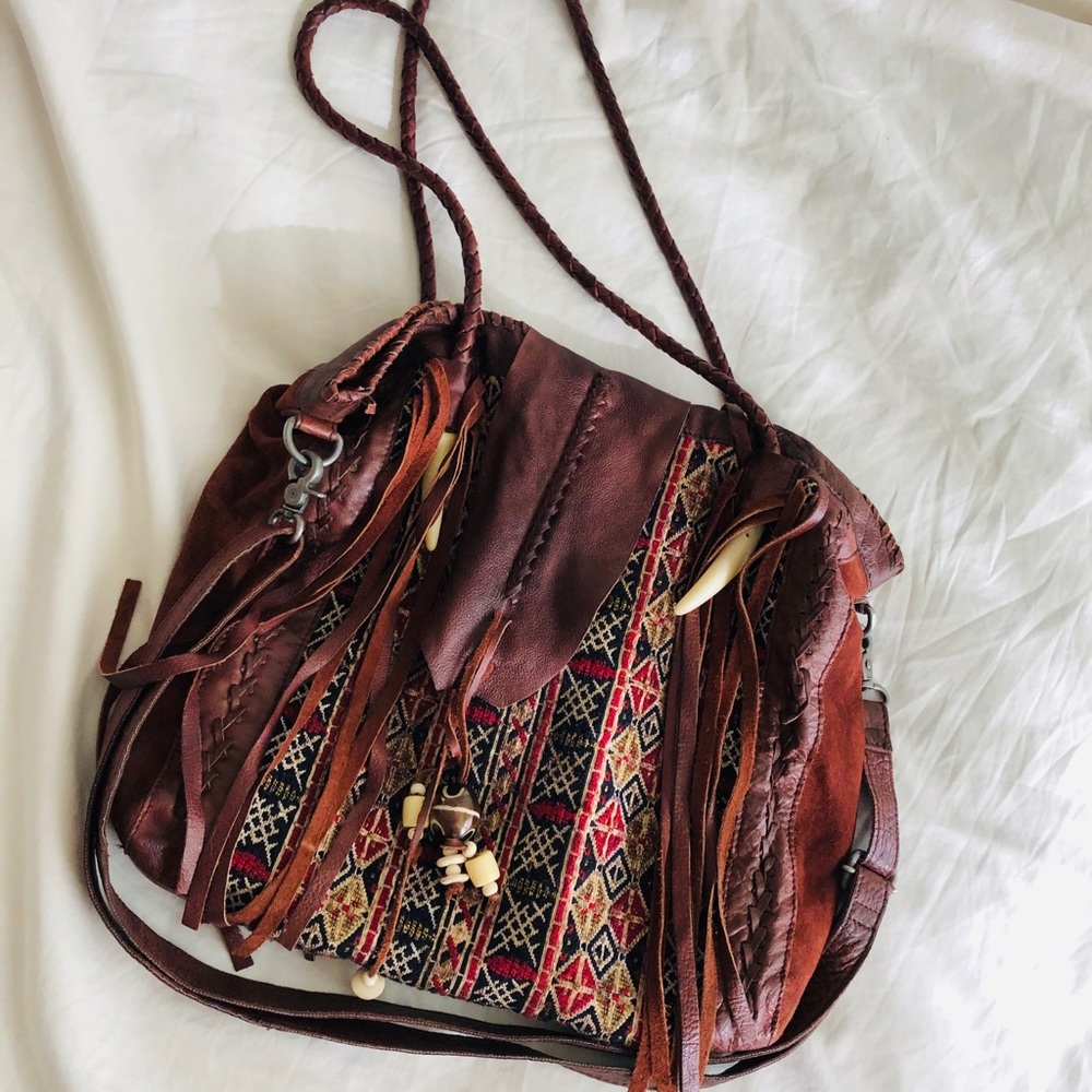 Free people large genuine leather fringe tote